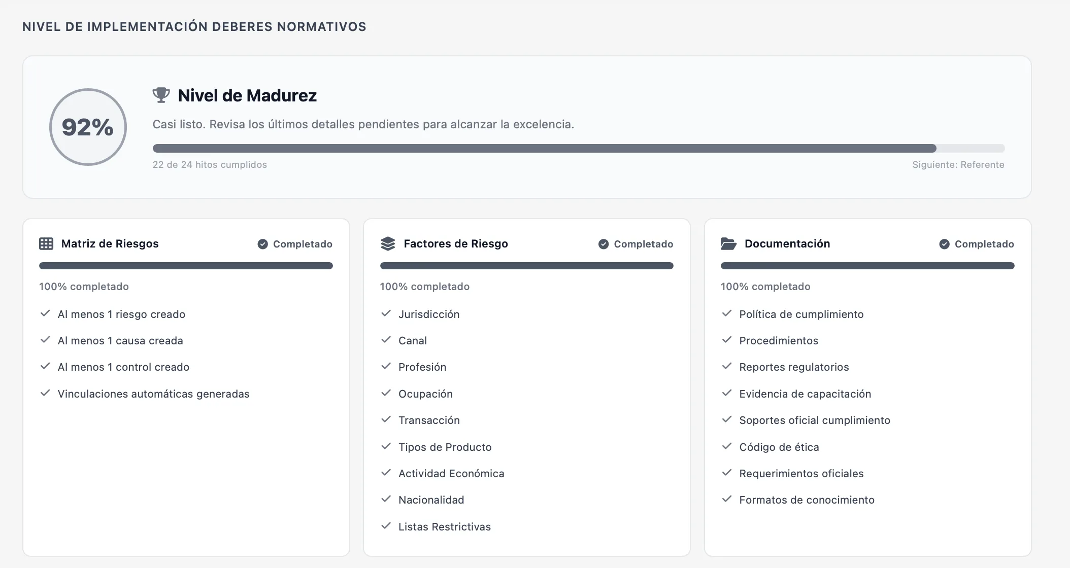 Nivel de madurez normativa al 92%
